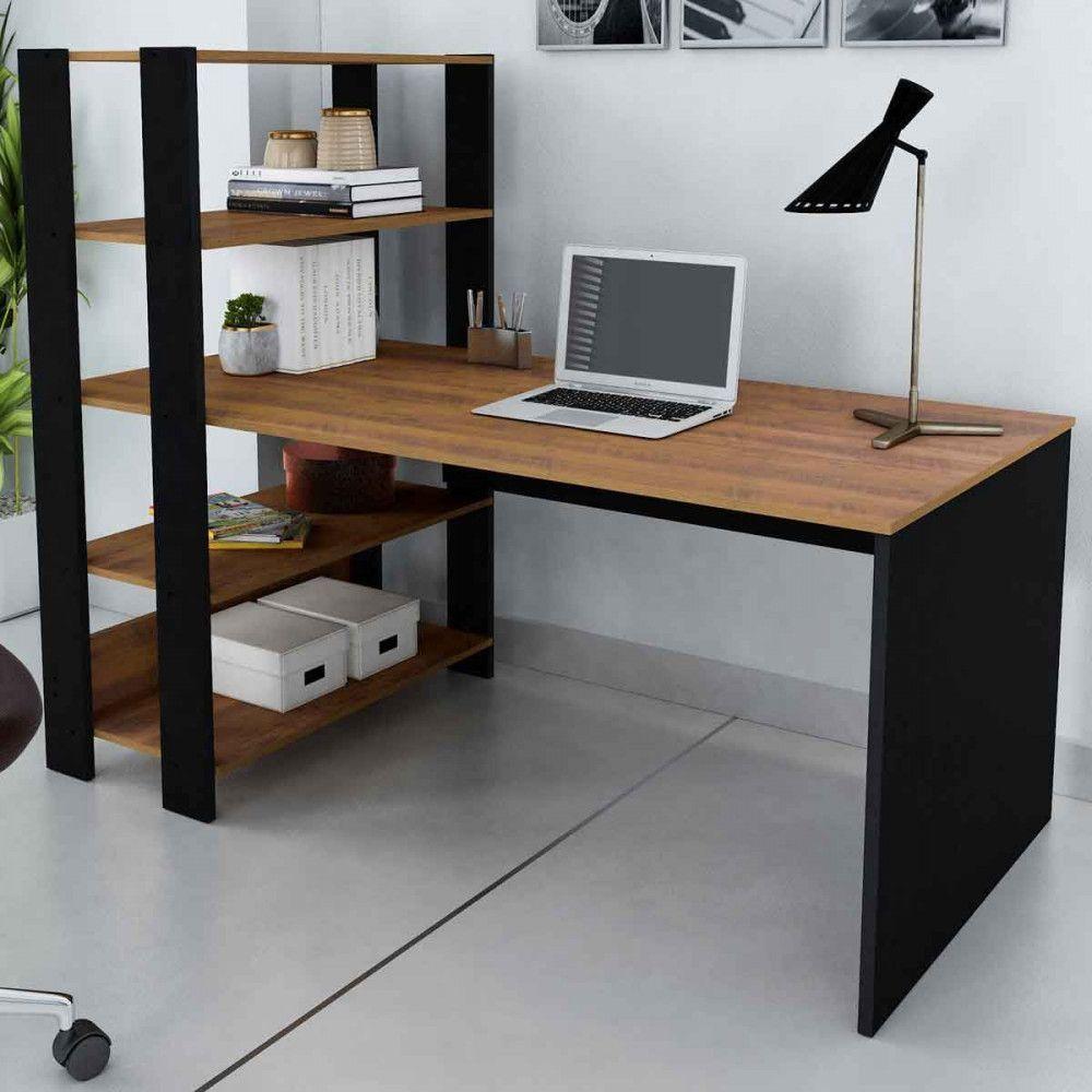 Mesa Escrivaninha Match Com 3 Prateleiras Artely Pinho-preto - 1