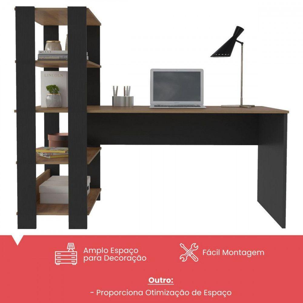 Mesa Escrivaninha Match Com 3 Prateleiras Artely Pinho-preto - 2