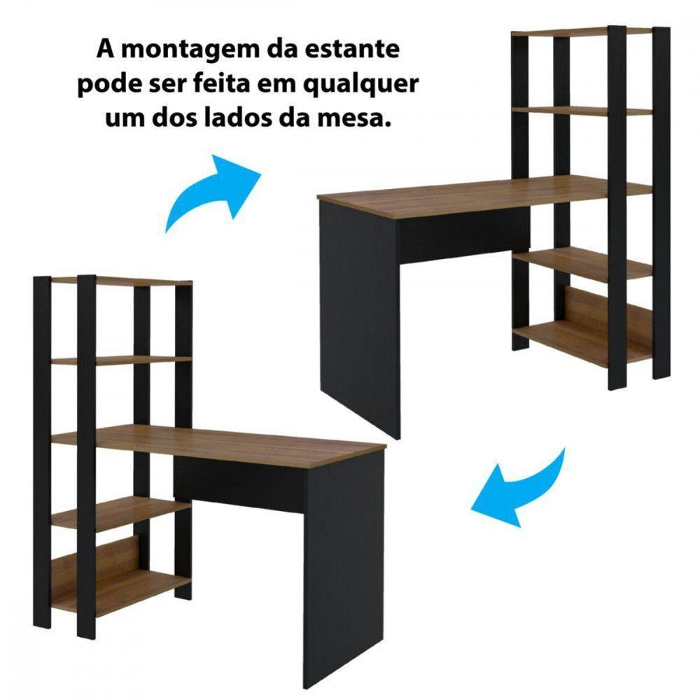 Mesa Escrivaninha Match Com 3 Prateleiras Artely Pinho-preto - 3