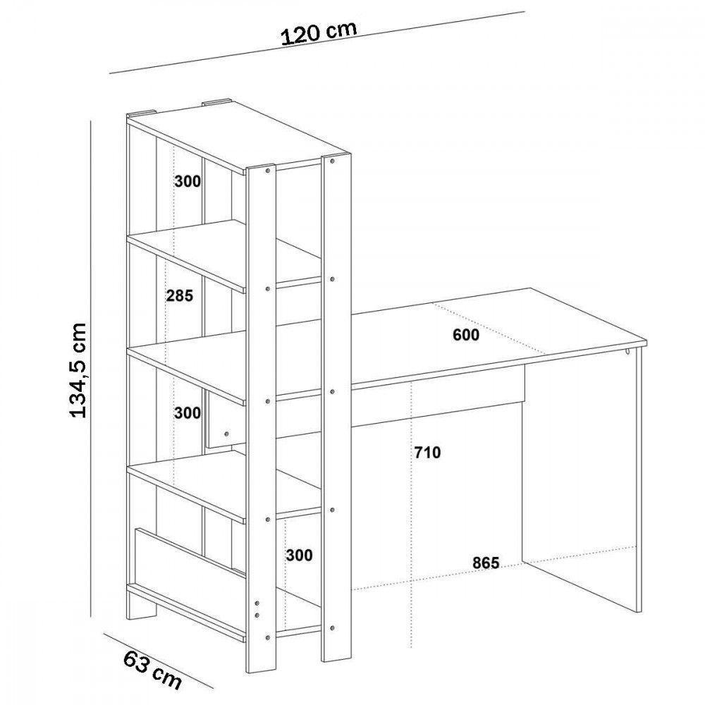 Mesa Escrivaninha Match Com 3 Prateleiras Artely Pinho-preto - 4