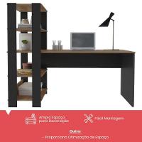 Mesa Escrivaninha Match Com 3 Prateleiras Artely Pinho-preto - 2