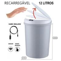 Lixeira Automática Redonda 12 Litros Com Sensor Cinza - 3