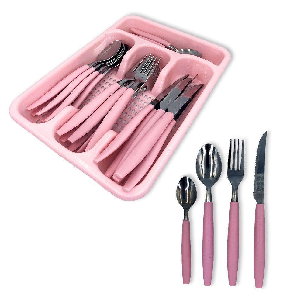 Jogo De Talheres Faqueiro Aço Inox Com Gaveteiro - Rosa - 1