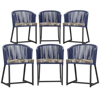 6 Cadeiras De Jantar área Noronha Preta E6 Trama Original Azul