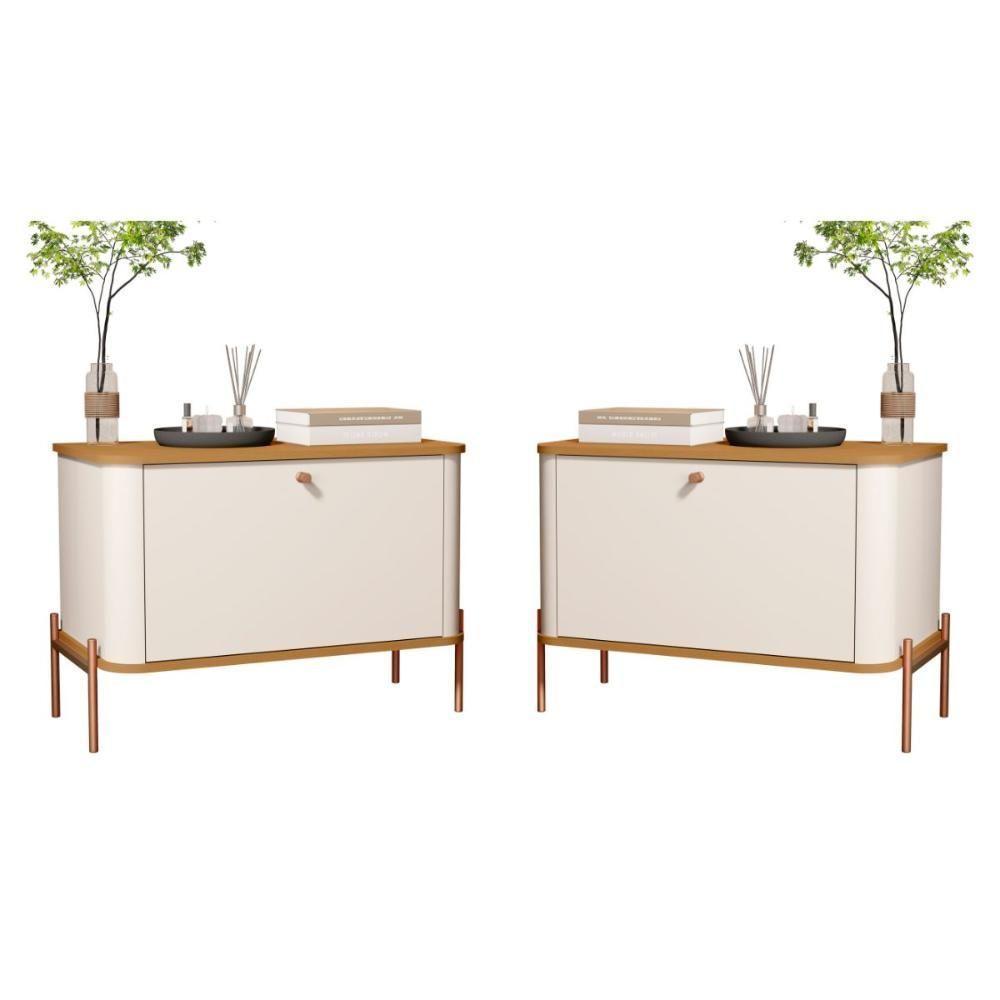 Jogo De Mesa De Cabeceira Sofia Off White Nature Bronze - 1