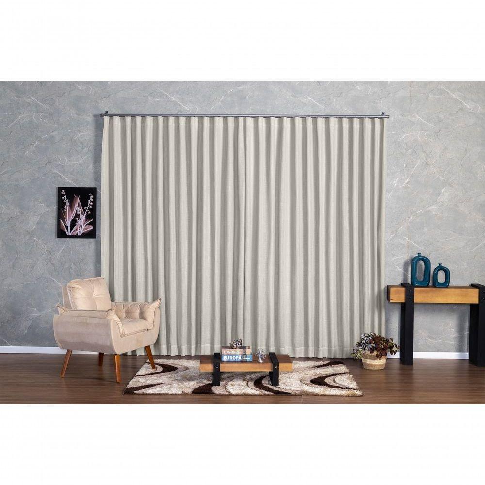 Cortina Microfibra Com Linho 6,00x2,80 Para Trilho Duplo palha - 2