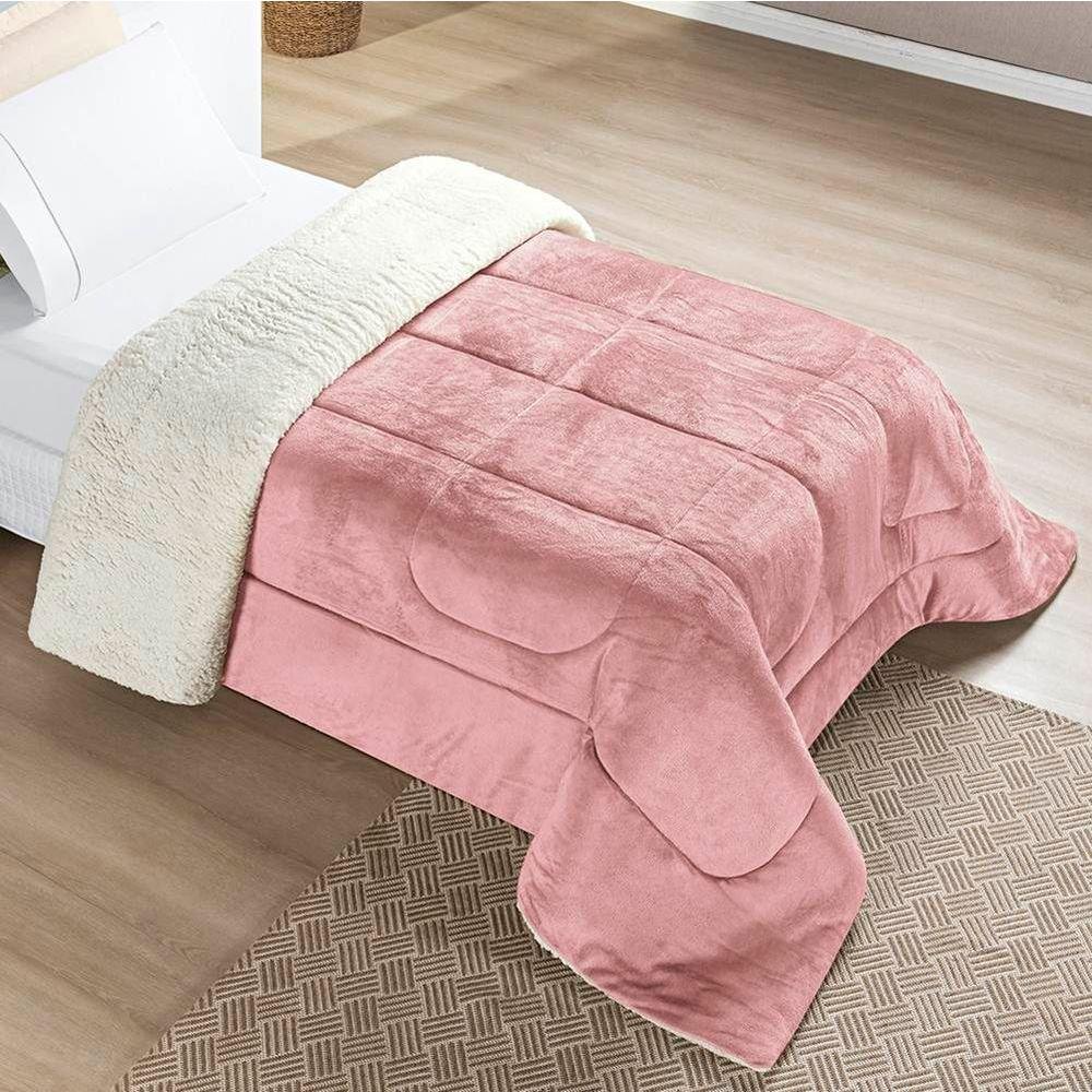 Edredom Solteiro Coberdrom Sherpa-mantinha Everest 1 Peça - Rosa Secreto - 1