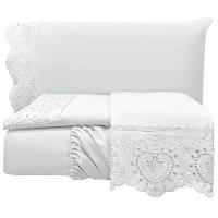 Jogo De Lençol Casal Padrão Bordado Ingles 300 Fios Nupcias 4 Peças - Branco - 1