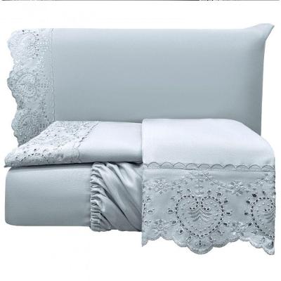 Jogo De Lençol King Bordado Ingles 300 Fios Nupcias 4 Peças - Cinza