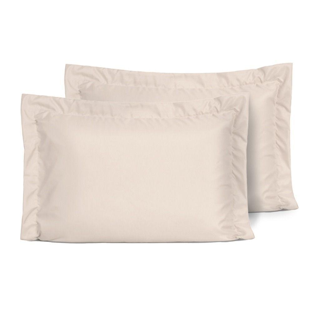 Kit Fronhas Slim Com 3 Abas Percal 200 Fios 50cm X 70cm 2 Peças - Bege - 1