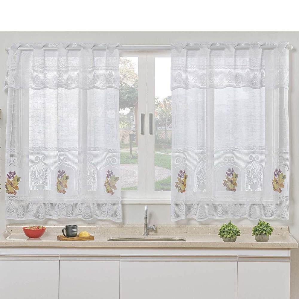 Cortina Para Cozinha Renda Flores Para Varão Simples 1,20m X 2,50m - 1