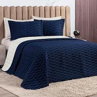 Cobre Leito King Dallas Dupla Face 3 Peças - Azul Marinho - 1