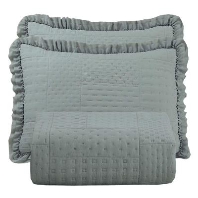 Colcha King Percal 300 Fios Babado Malvinni 3 Peças - Cinza