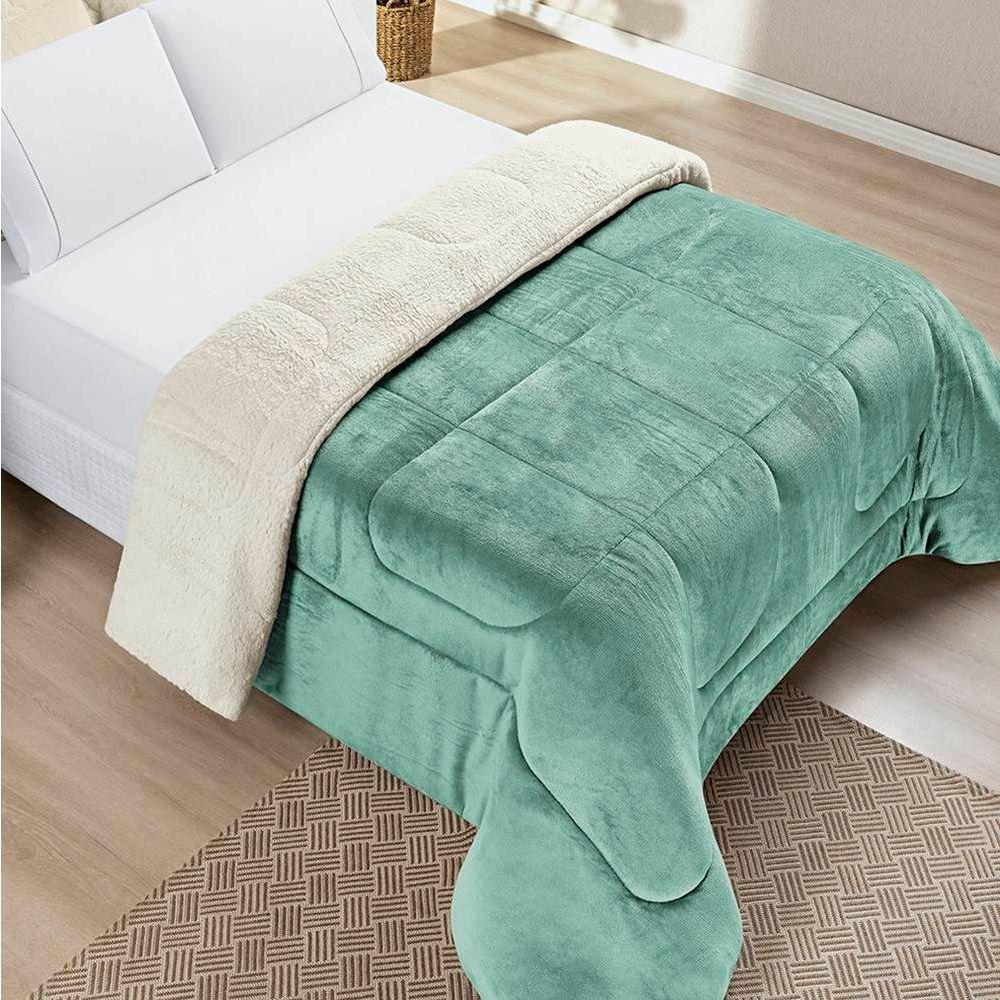Edredom Queen Coberdrom Dupla Face Sherpa Mantinha Everest - Verde Agua - 1
