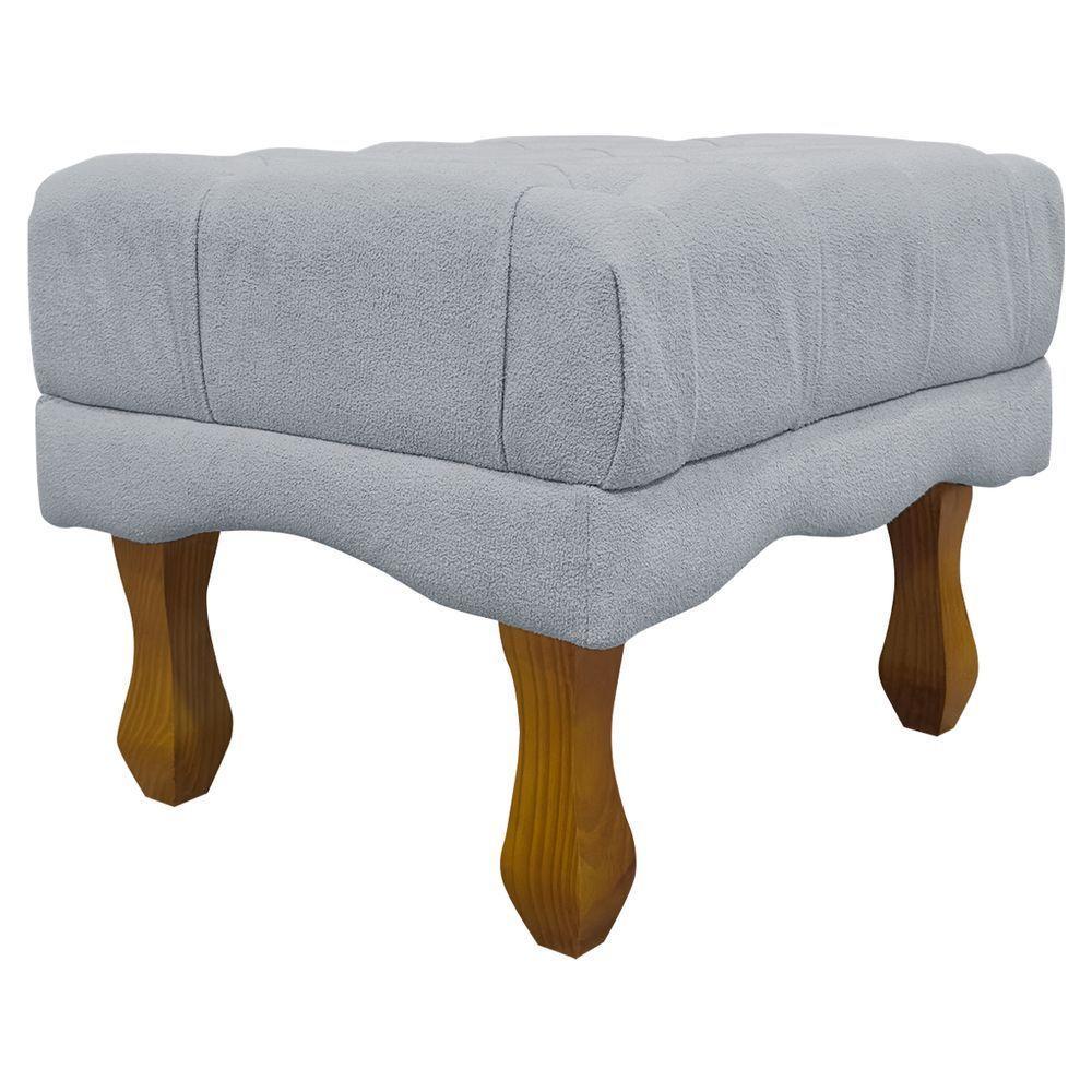 Kit 2 Puffs Decorativos Duque Retangular Bouclé Premium Capitonê - Cinza Buclê - 8