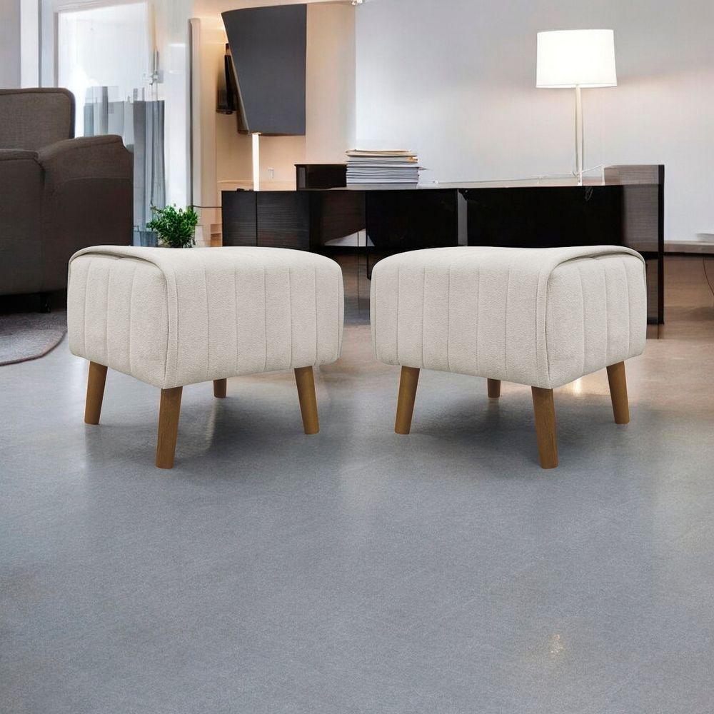 Kit 2 Puffs Decorativos Verso Retangular Bouclé Premium - Bege Buclê - 1