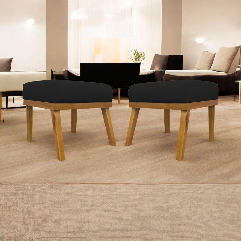 Kit 2 Puffs Decorativos Firenze Retangular - Preto Corino - 1