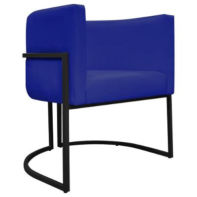 Poltrona Decorativa Recepção Luna Base De Ferro Preta - Azul-royal Corino