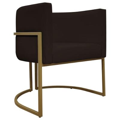 Poltrona Decorativa Recepção Luna Base De Ferro Dourada - Marrom Corino