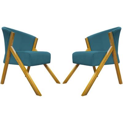 Kit 2 Poltronas Decorativa You Suede Braça Amadeirada - Azul-marinho Suede