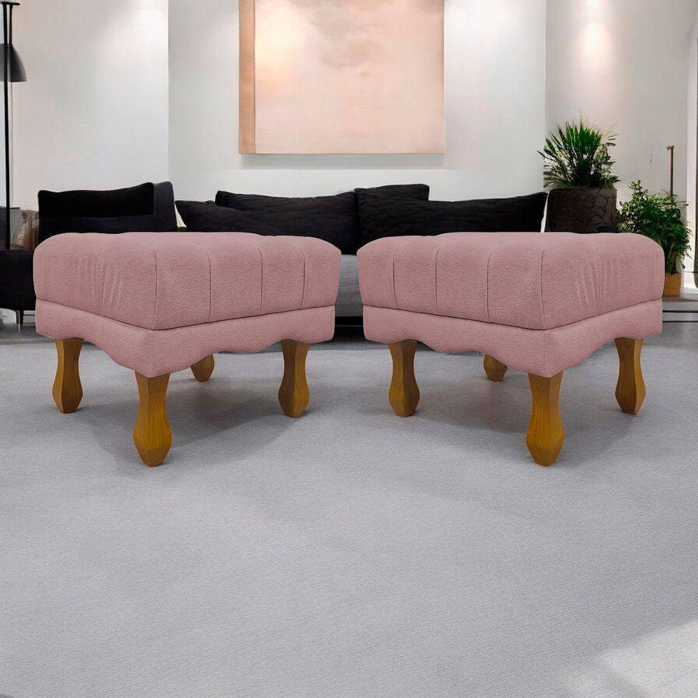 Kit 2 Puffs Decorativos Duque Retangular Bouclé Premium Capitonê - Bege Buclê - 1