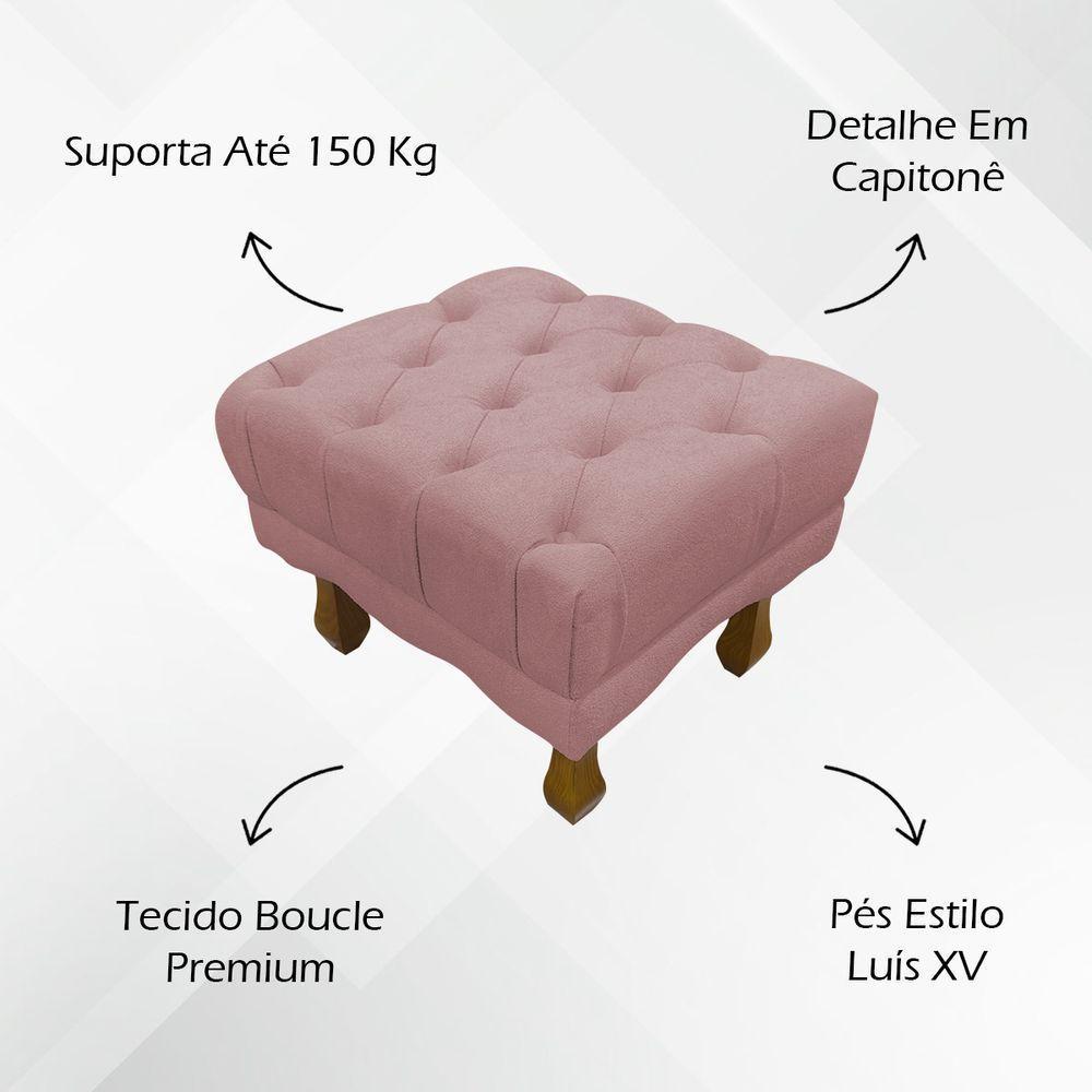 Kit 2 Puffs Decorativos Duque Retangular Bouclé Premium Capitonê - Bege Buclê - 2