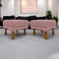 Kit 2 Puffs Decorativos Duque Retangular Bouclé Premium Capitonê - Bege Buclê - 1