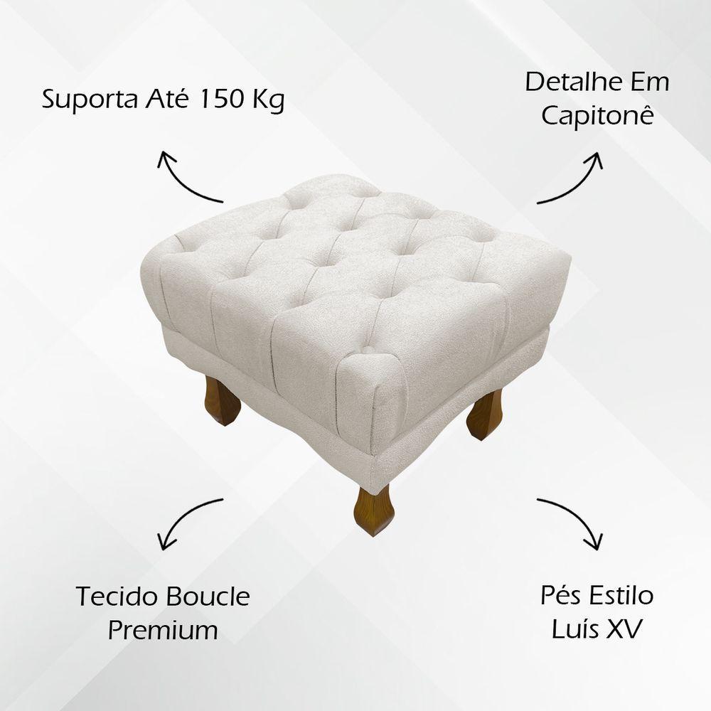 Puff Decorativo Retangular Duque Bouclé Premium Capitonê - Bege Buclê - 2