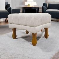 Puff Decorativo Retangular Duque Bouclé Premium Capitonê - Bege Buclê - 1