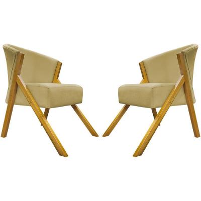 Kit 2 Poltronas Decorativa You Suede Braça Amadeirada - Nude Suede