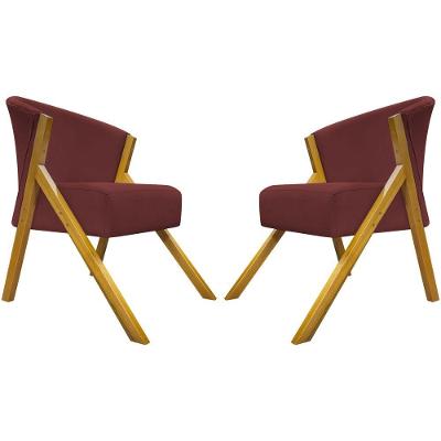 Kit 2 Poltronas Decorativa You Suede Braça Amadeirada - Bordô Suede