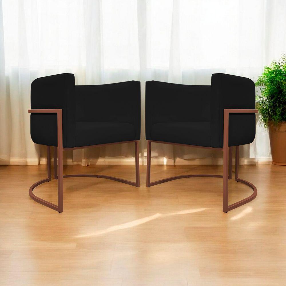 Kit 2 Poltronas Recepção Luna Base De Ferro Bronze - Preto Corino - 1