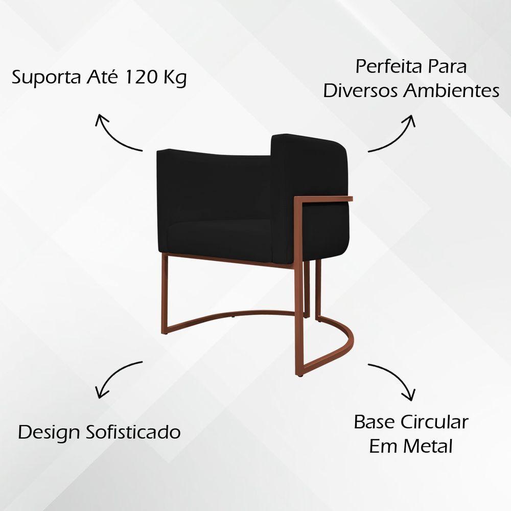 Kit 2 Poltronas Recepção Luna Base De Ferro Bronze - Preto Corino - 2