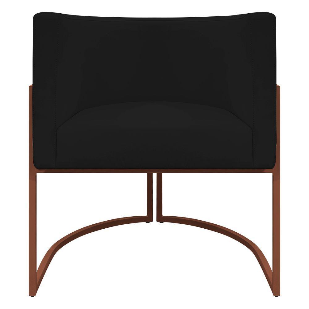 Kit 2 Poltronas Recepção Luna Base De Ferro Bronze - Preto Corino - 5