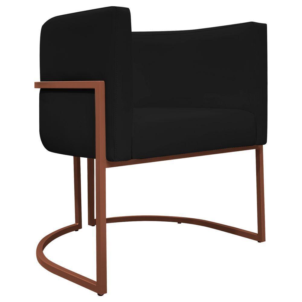 Kit 2 Poltronas Recepção Luna Base De Ferro Bronze - Preto Corino - 6