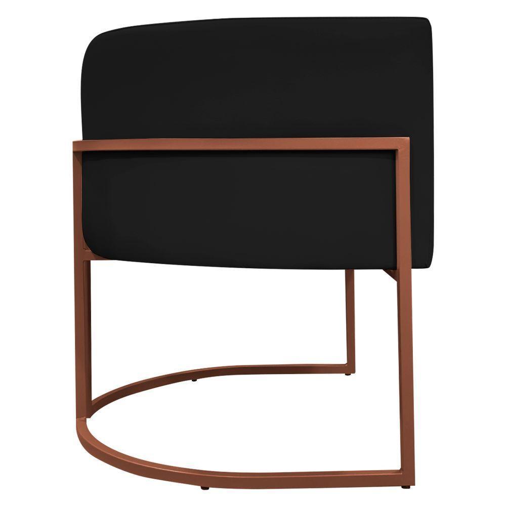 Kit 2 Poltronas Recepção Luna Base De Ferro Bronze - Preto Corino - 7