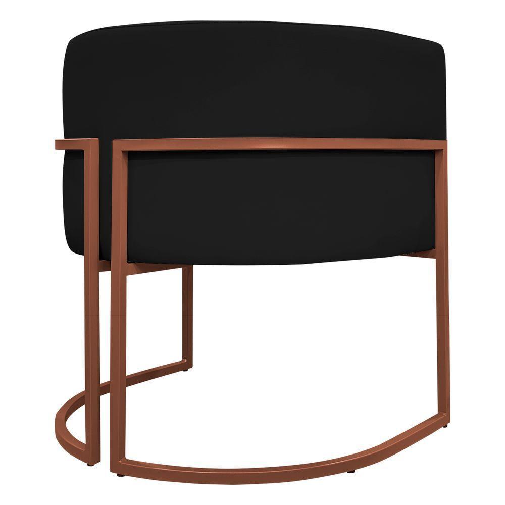 Kit 2 Poltronas Recepção Luna Base De Ferro Bronze - Preto Corino - 8
