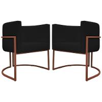 Kit 2 Poltronas Recepção Luna Base De Ferro Bronze - Preto Corino