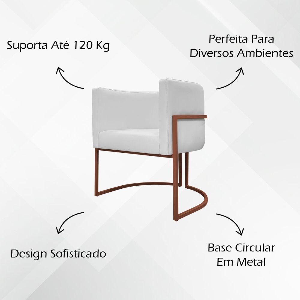 Kit 2 Poltronas Recepção Luna Base De Ferro Bronze - Branco Corino - 2