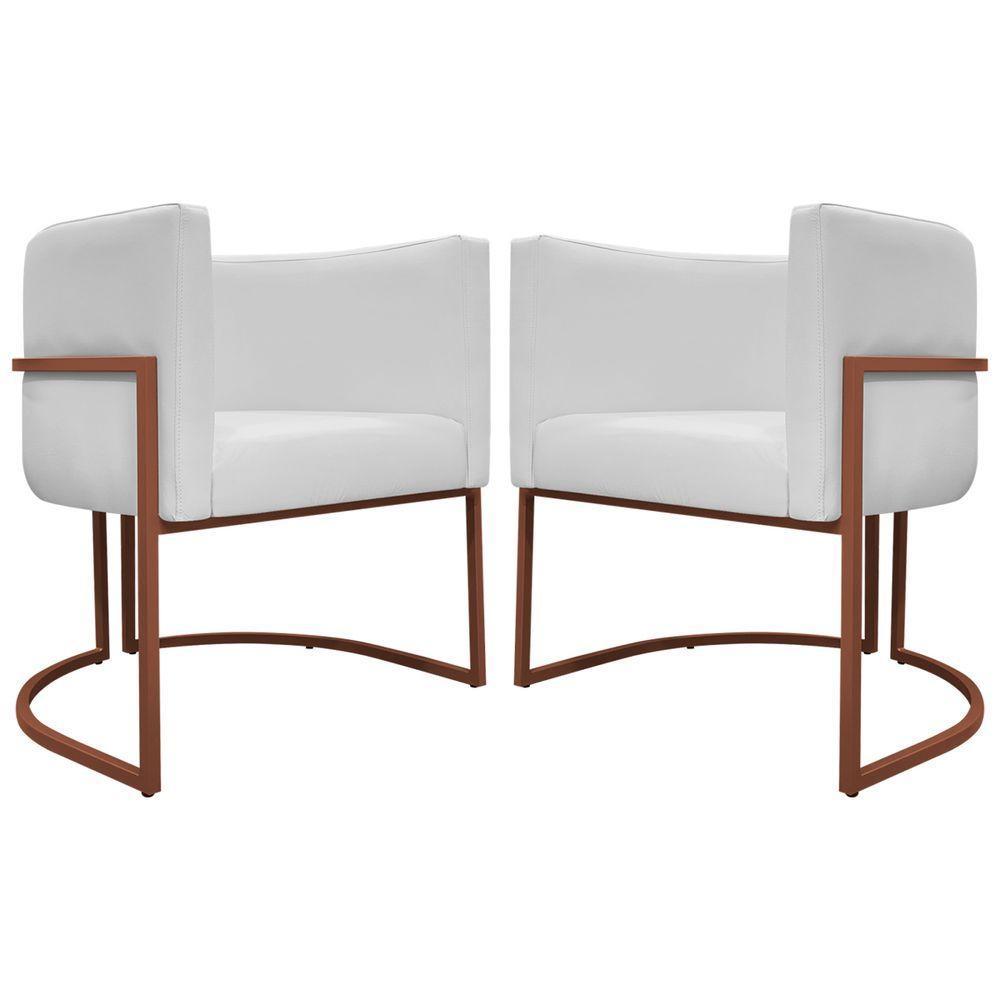 Kit 2 Poltronas Recepção Luna Base De Ferro Bronze - Branco Corino - 4