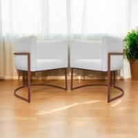 Kit 2 Poltronas Recepção Luna Base De Ferro Bronze - Branco Corino - 1