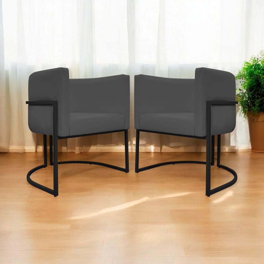 Kit 2 Poltronas Recepção Luna Base De Ferro Preta - Cinza Corino - 1