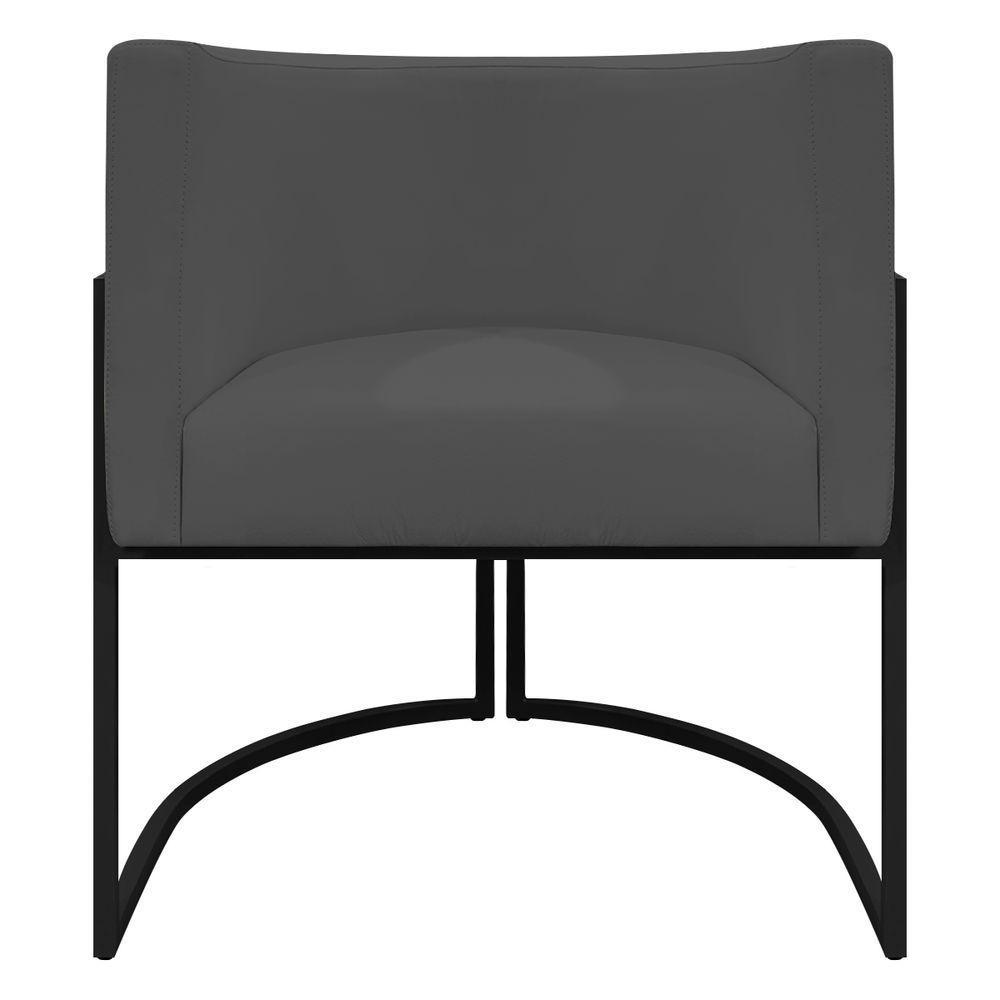 Kit 2 Poltronas Recepção Luna Base De Ferro Preta - Cinza Corino - 5