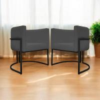 Kit 2 Poltronas Recepção Luna Base De Ferro Preta - Cinza Corino - 1