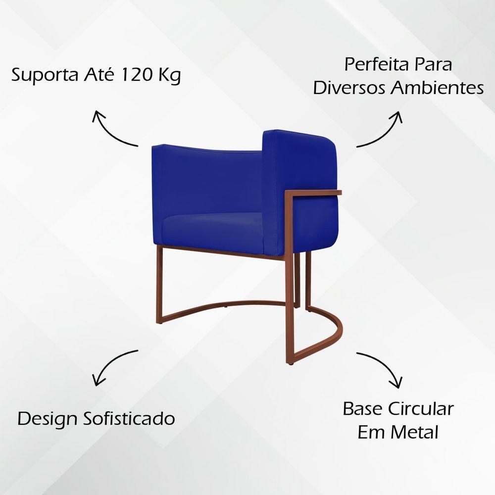 Kit 2 Poltronas Recepção Luna Base De Ferro Bronze - Azul-royal Corino - 2
