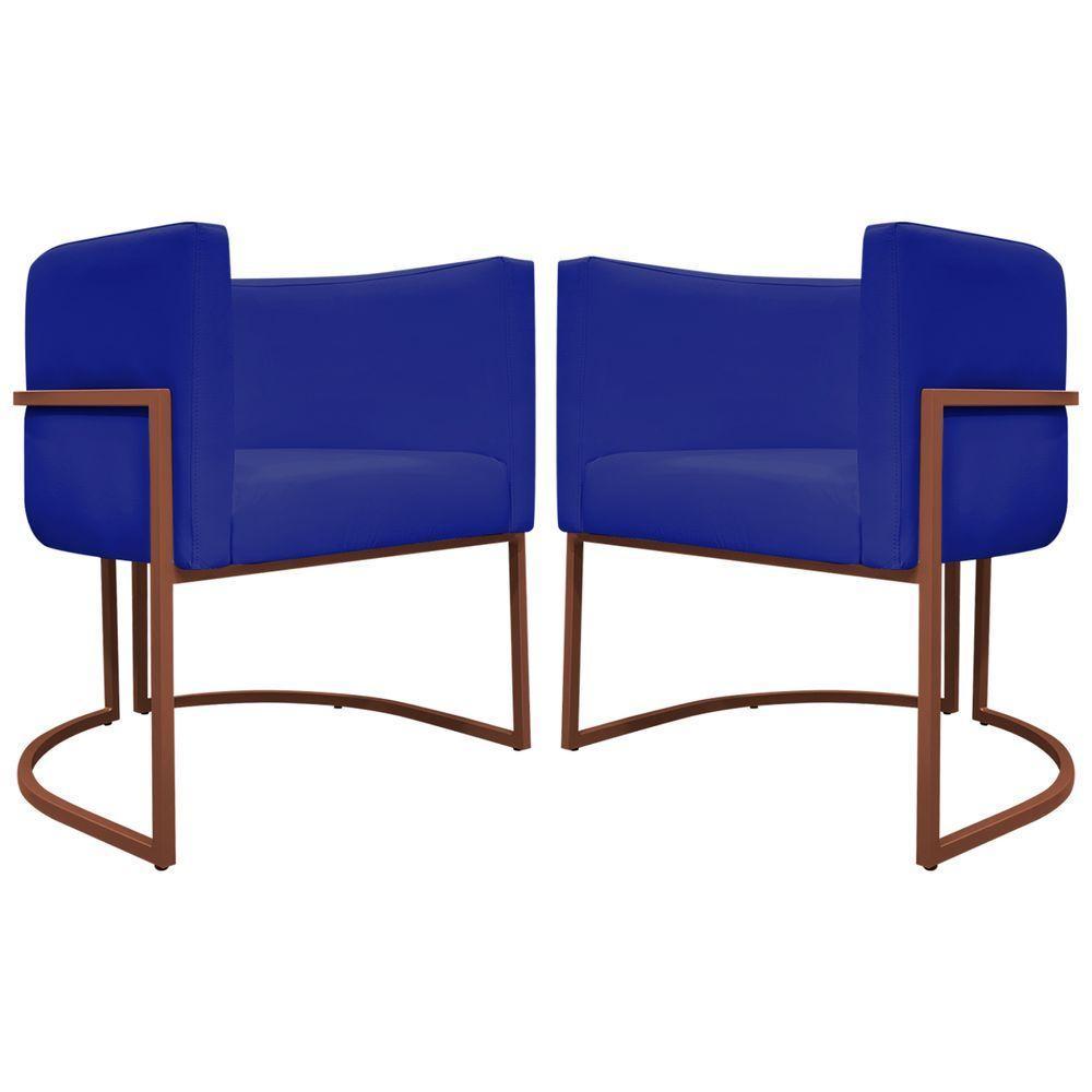 Kit 2 Poltronas Recepção Luna Base De Ferro Bronze - Azul-royal Corino - 4