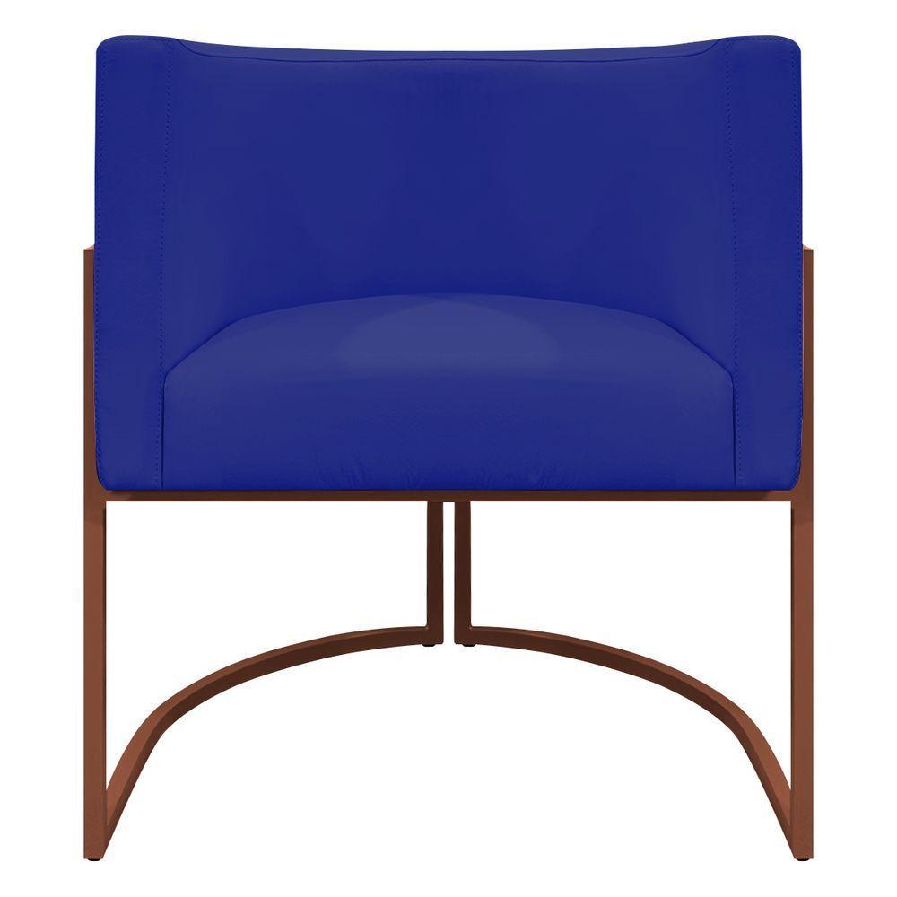 Kit 2 Poltronas Recepção Luna Base De Ferro Bronze - Azul-royal Corino - 5