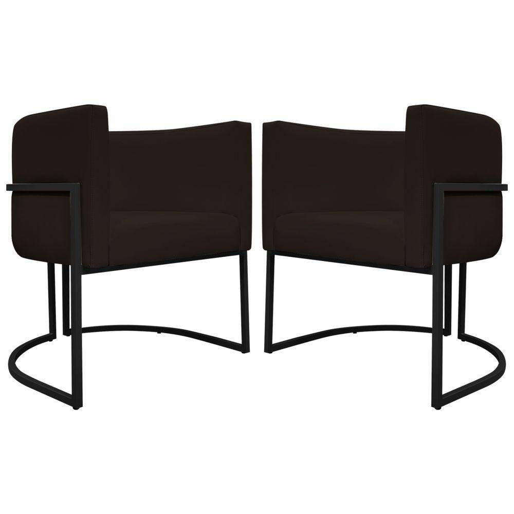 Kit 2 Poltronas Recepção Luna Base De Ferro Preta - Marrom Corino - 4