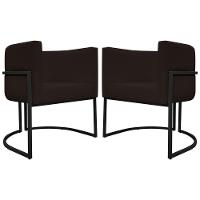 Kit 2 Poltronas Recepção Luna Base De Ferro Preta - Marrom Corino