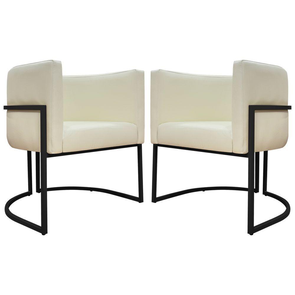 Kit 2 Poltronas Recepção Luna Base De Ferro Preta - Bege Corino - 4